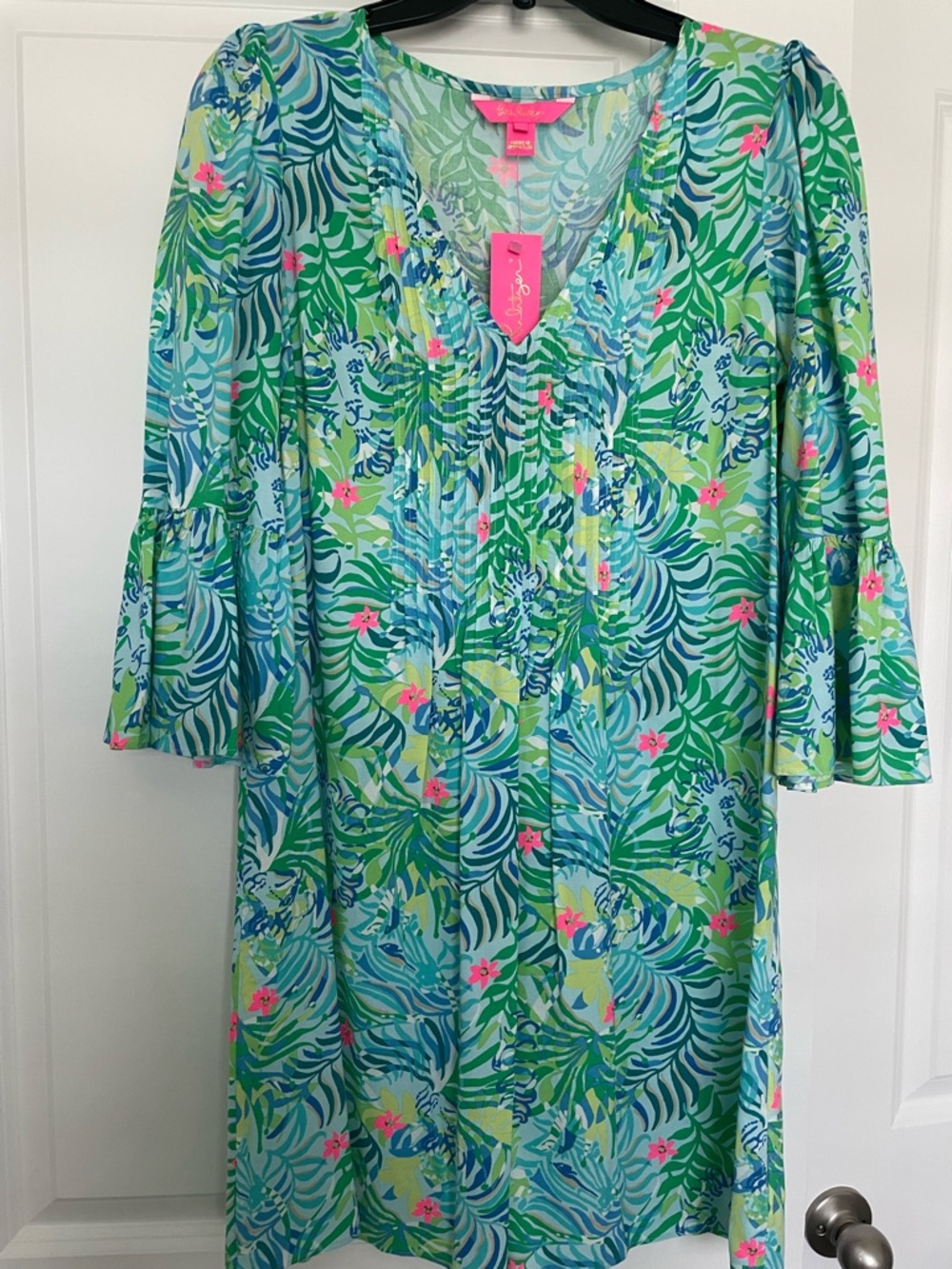 Lilly Pulitzer Teal & Green Tropical Shift with Pink Trim